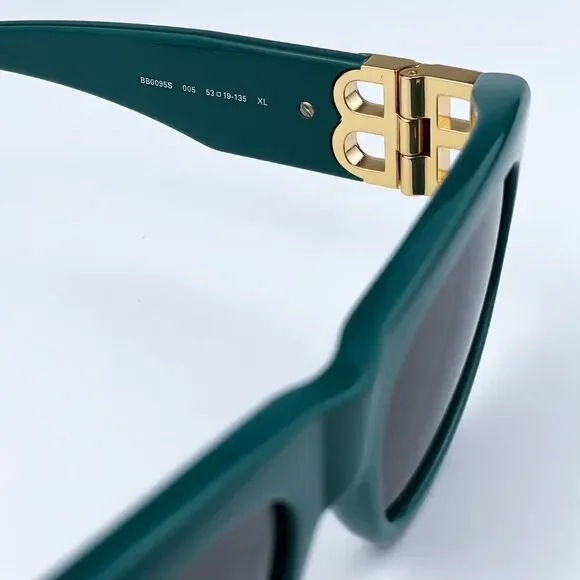 SALE! NEW Balenciaga BB0095S 005 Green Gold Logo Grey Cat Eye Women Sunglasses - Picture 12 of 15